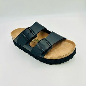 Papillio Black & Tan Double Buckle Slide Sandal